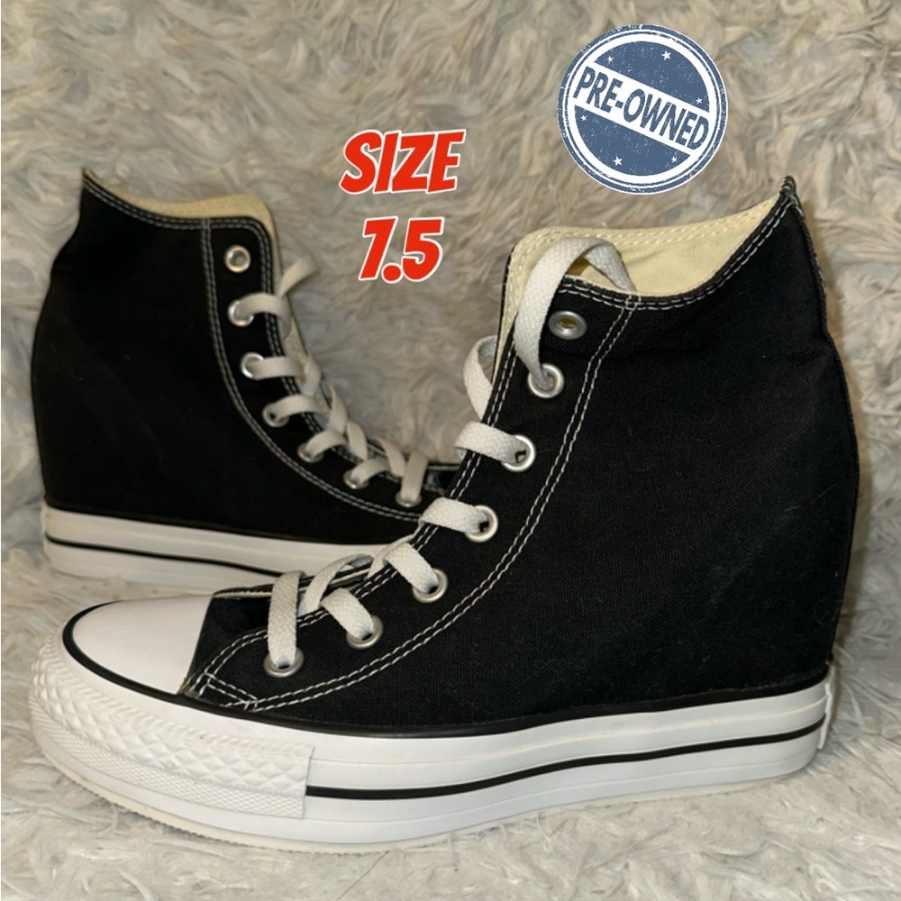 Converse Chuck Taylor All Star Lux Hidden Heel Wedge Shoes Black Womens Size 7.5